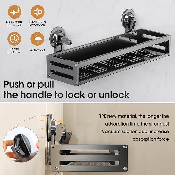CIBOTIES Shower Caddy Suction Cup, 15.8 inch 2 Pack Suction Shower Shelf with Hooks NO-Drilling Bathroom Holder, Rustproof Bathroom Organizer, Includes 2 Extra Suction Cups, Dark Grey - ModernBath