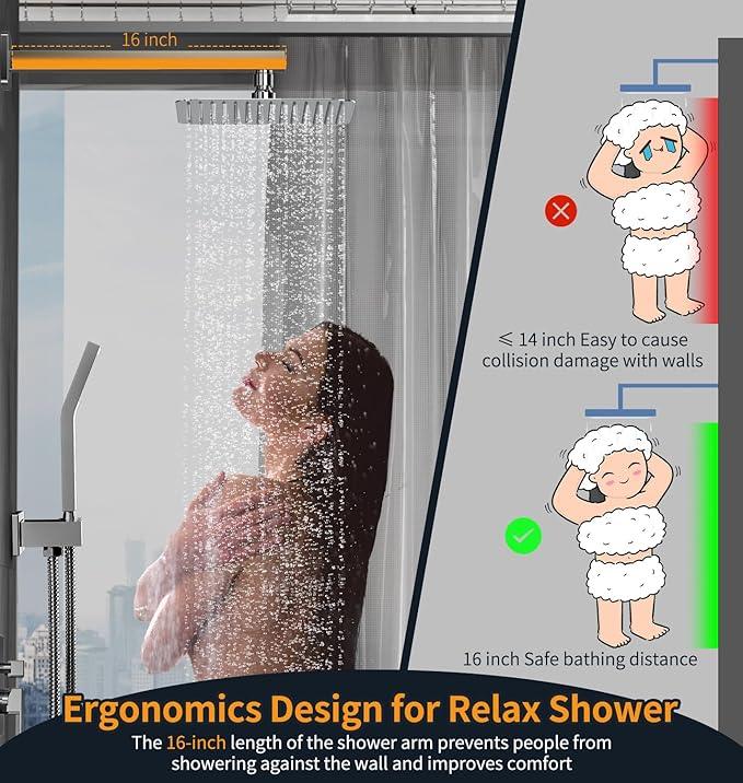 SR SUN RISE SRSH-F5043 Bathroom Luxury Rain Mixer Combo Set Wall Mounted Rainfall Shower Head System Polished Chrome, (Contain Faucet Rough-in Valve Body and Trim) - ModernBath
