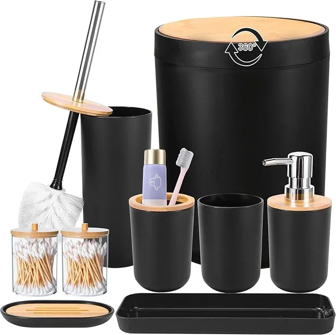 iMucci 9Pcs Black Bathroom Accessories Set with Trash Can Bathroom Set Black Bathroom Accessories Bathroom Decor - ModernBath