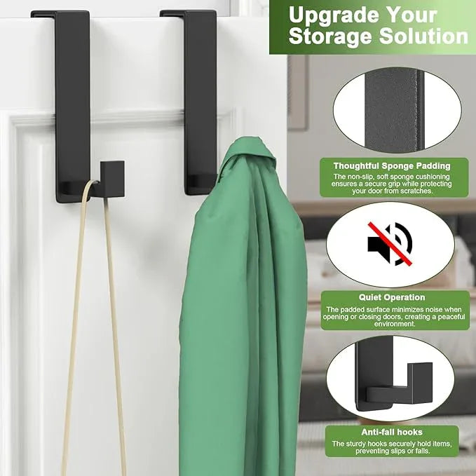 Over The Door Hooks, Door Hanger Hooks for Hanging Heavy Duty, Hat Organizer Coat Rack Towel Hooks for Bathroom, Door Rack for Bedroom Entryway Office (Black, 2 Pack, Fits 1-3/4" Thick Door) - ModernBath