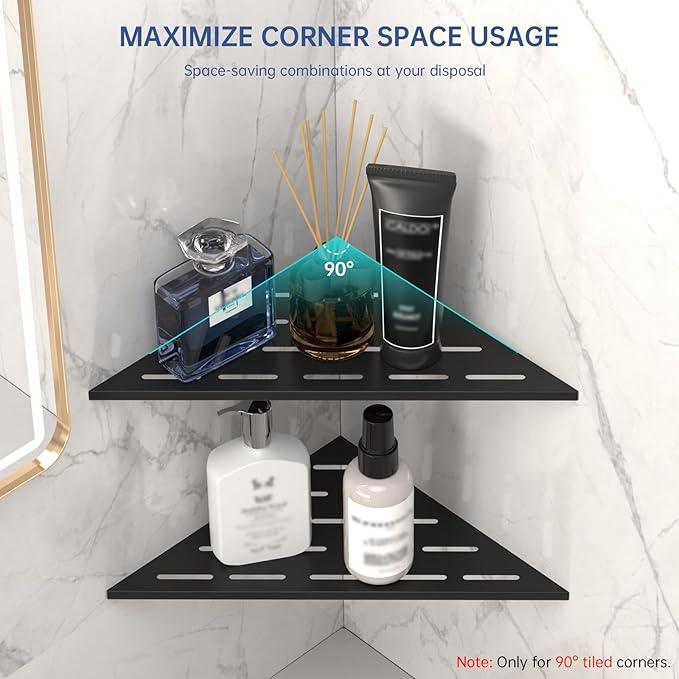 DAYONE Matte Black Corner Shower Shelf 2 Pack 10", Bathroom Corner Shower Organizer Shelf for Tiled Wall, SUS304 Stainless Steel Recessed Corner Shelves - ModernBath