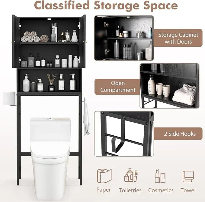 Over-The-Toilet Storage Cabinet, Freestanding Bathroom Organizer with Metal Frame, Adjustable Shelf & Open Compartment, Space Saver for Toilet & Laundry Room - ModernBath