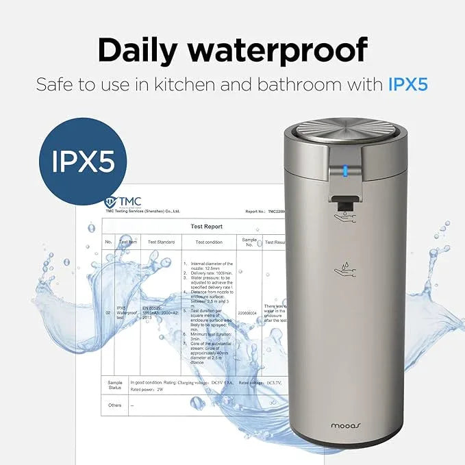 mooas Automatic Liquid Soap Dispenser Stainless Steel Touchless Hands Free Soap Dispenser 2 Levels Adjustable Waterproof Motion Sensor Electric Dish Soap Dispenser for Kitchen Bathroom (Rechargeable) - ModernBath