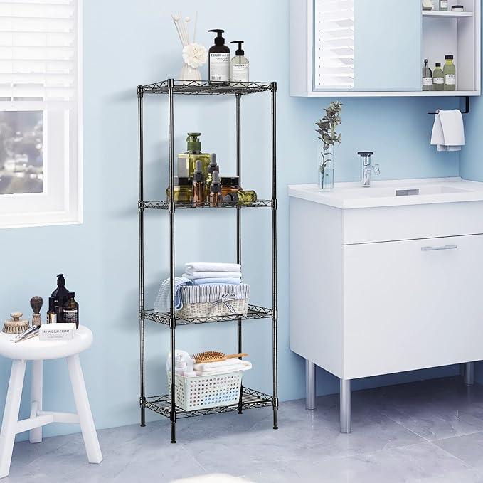 BNSPLY 4 Tier Wire Shelving Unit, Height Adjustable Wire Shelves, Metal Storage Rack Organizer for Laundry, Kitchen, Bathroom, Pantry, Closet (11.8" D x 17.7" W x 49.6" H, Black) - ModernBath