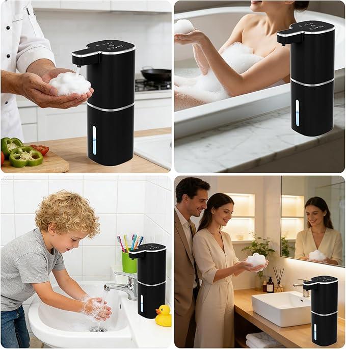 Automatic Foaming Soap Dispenser, Touchless Hand Soap Dispenser, USB Rechargeable, 4 Adjustable Levels, 14.2 oz (420 ml) Large Capacity, for Bathroom, Kitchen & School (Black, Foaming) - ModernBath