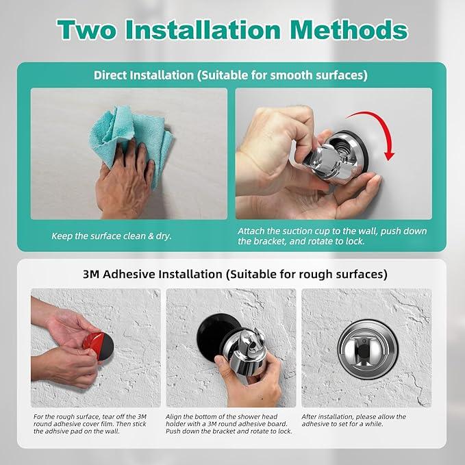 Hibbent 2 Pack Vacuum Suction Cup Shower Head Mount, Removable Shower Head Bracket, Height Adjustable Shower Wand Holder & Wall Mount ABS Plastic Suction Holder for Handheld Showerhead, Chrome - ModernBath