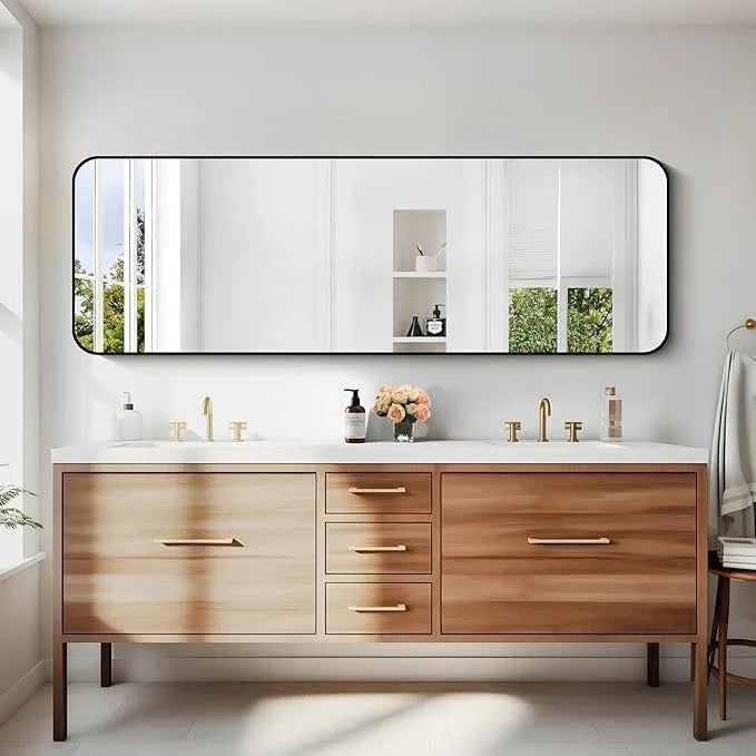 DESBING 60" x 20"Bathroom Mirror, Matte Black Wall Mirror with Metal Frame, Decorative Rectangular Vanity Mirror for Bedroom Bathroom Living Room Entryway (Horizontal/Vertical) - ModernBath
