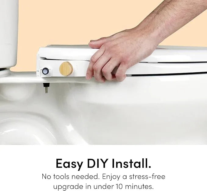 TUSHY Oasis Non-Electric Warm Water Bidet Seat (Elongated) | Self-Cleaning Dual Nozzles, Adjustable Temp & Pressure | 10-Min DIY Install, Soft-Close Lid, Sleek Design, Spa-Like Comfort, Platinum Knob - ModernBath