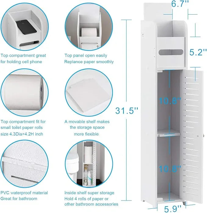 AOJEZOR Toilet Paper Holder Stand: Small Bathroom Storage Cabinet for Small Spaces,White - ModernBath