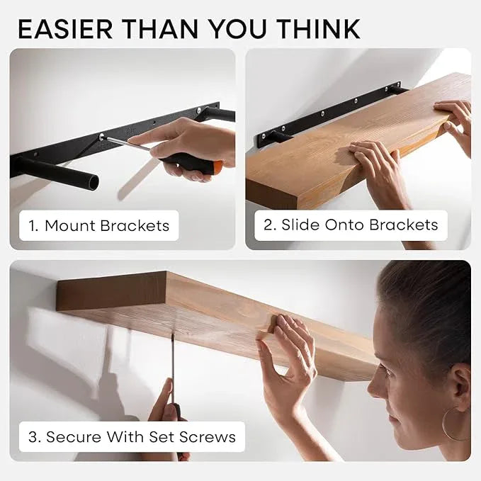 Homeforia 24 inch Golden Oak Floating Shelf, High End Solid Real Wood 24inch Small Floating Shelves for Wall Mounted, Oak Wooden 24in Floating Shelves, Heavy Duty Bracket, 24 X 6.5 X 1.75 in, Set of 3 - ModernBath