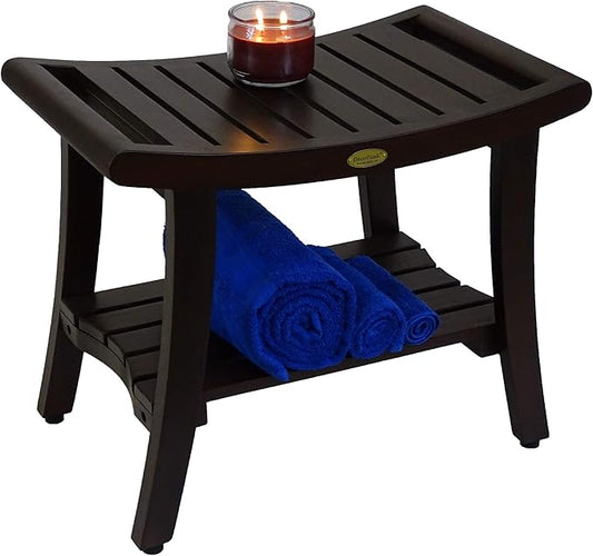 DecoTeak Harmony 24 Inch Brown Waterproof Teak Wood Shower Bench | Provides Safety, Storage, and Organization for Bathroom Accessories