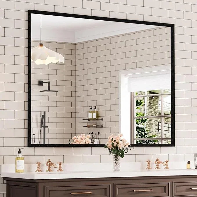 WEER 48X36 Inch Black Bathroom Mirror, Rectangular Framed Mirror for Bathroom, Matte Black Wall Mounted Large Vanity Mirror, Farmhouse Mirror, Tempered Glass, Anti-Rust, Horizontal or Vertical - ModernBath