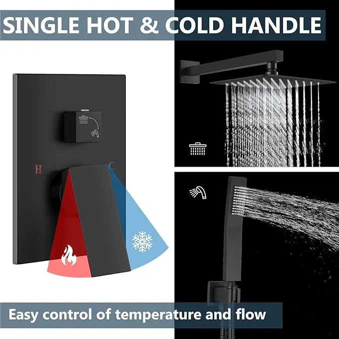 Aolemi Shower Faucet Set Rain Shower System with Handheld Spray Bathroom Shower Combo Rough-in Valve and Shower Trim Kit Included Matte Black 8 Inch Wall Mount Shower Head - ModernBath