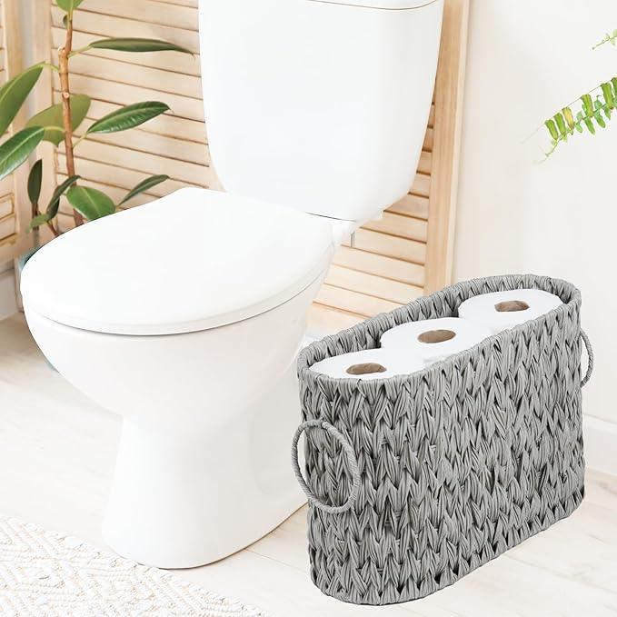 Toilet Paper Storage - Waterproof Wicker Basket for Bathroom, Holds 6 Rolls - ModernBath