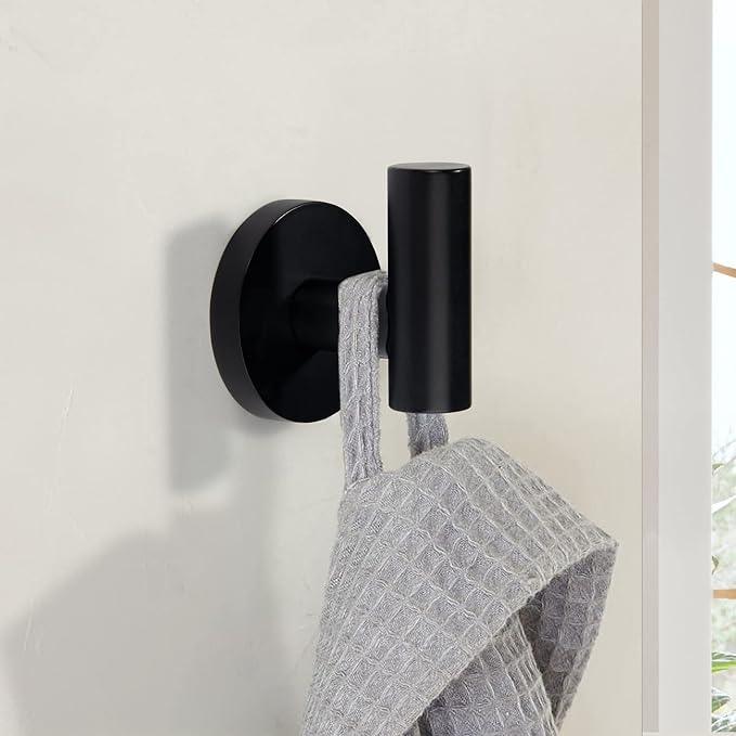 TUNNY 3 Pack Round Bathroom Towel Hooks - Matte Black Robe Hooks Coat Hooks Wall Hooks for Bathroom Bedroom Kitchen (Matte Black, 3) - ModernBath
