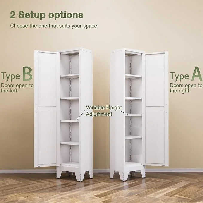 COFaR Tall Bathroom Storage Cabinet, Metal Farmhouse Narrow Slim Cabinet with Adjustable Shelves Barn Door for Bathrooms, Kitchens, Entrances Living Room (White) - ModernBath