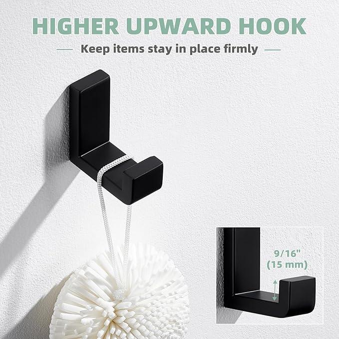 APLusee Robe Towel Hook, SUS 304 Stainless Steel Modern L Shape Practical Coat Hook, Utility Shower Towel Hanger for Bathroom Kitchen Home Storage (Matte Black) - ModernBath