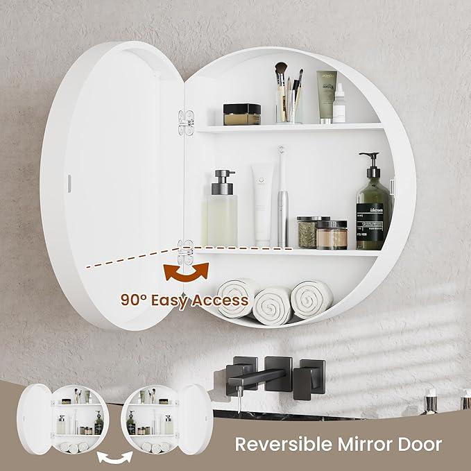 SUNWAVE 20 Inch Round Black Medicine Cabinet with Mirror, Modern Wall Mounted Vanity Cabinet for Bathroom, Circle Bathroom Mirror with Storage, Space-Saving Wood Cabinet (White, 20 Inch) - ModernBath
