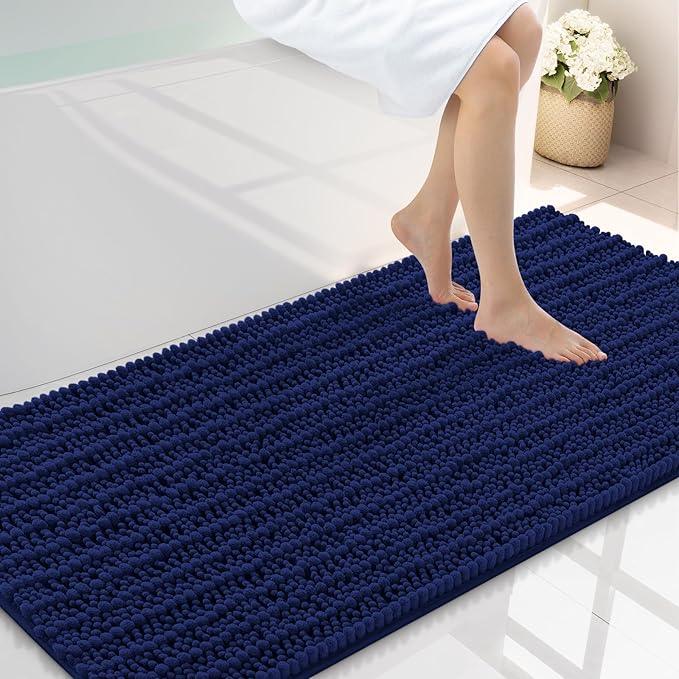 Smiry Bathroom Rugs Mat 47x24, Extra Soft Absorbent Chenille Bath Rugs, Non Slip Rubber Backing Machine Washable Quick Dry Bath Mats for Bathroom Floor, Tub, Shower, Home Decor Accessories, Navy Blue - ModernBath