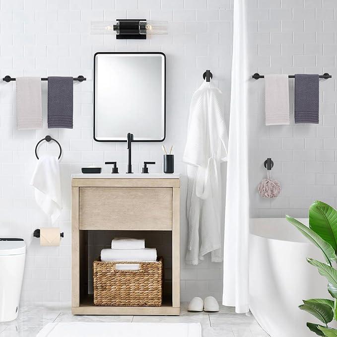 TURS Matte Black 8 Pieces Bathroom Hardware Set, SUS304 Stainless Steel 24 Inch and 20 Inch Bath Towel Bar Set, Round Bathroom Accessories Kit Wall Mounted Towel Holder - ModernBath