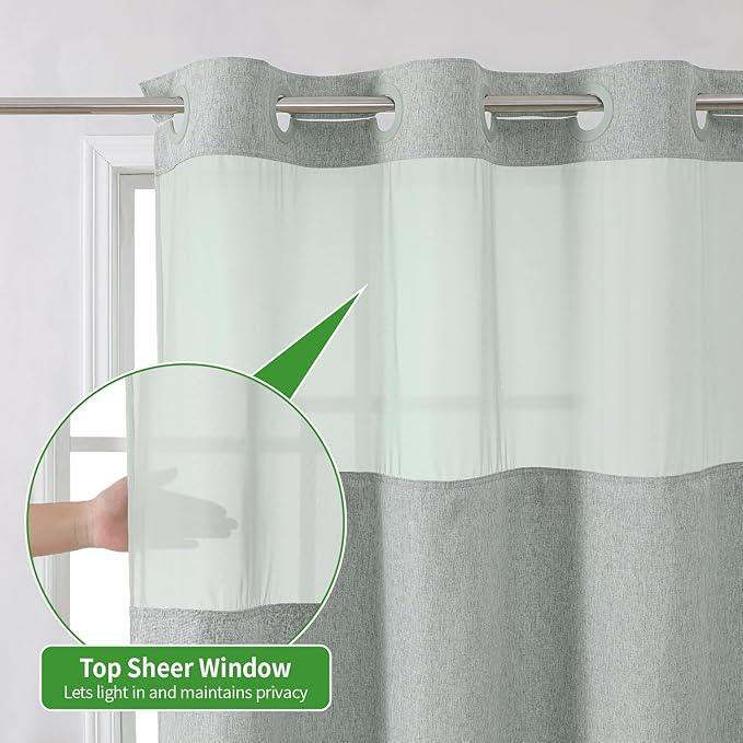 eachope Stall No Hooks Needed Linen Textured Shower Curtain with Snap-in Fabric Liner Set,Hotel Luxury Decor Shower Curtains for Bathroom,Waterproof & Washable,60Wx74H,Sage Green - ModernBath