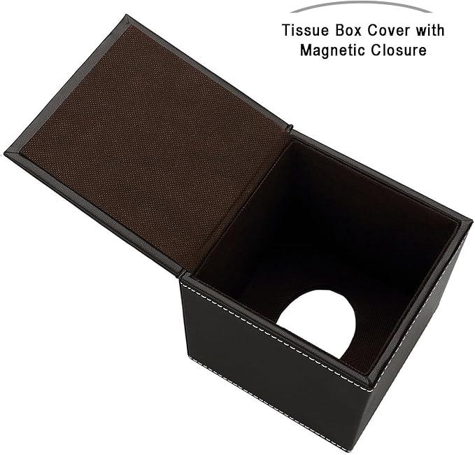 KINGFOM Square Pu Leather Tissue Box Cover, Modern Facial Tissue Holder, Roll Tissues Paper Case Dispenser for Bathroom Vanity Countertop, Night Stands, Office Desk & Car(Brown) - ModernBath