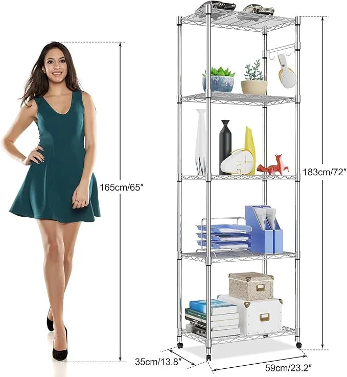 Homdox 5 Tier Steel Wire Shelving Unit on Wheels,Chrome Shelves for Garage Kitchen Living Room,Heavy Duty Shelving Rack, 23.2 x 13.8 x 72 inch (L x W x H) - ModernBath