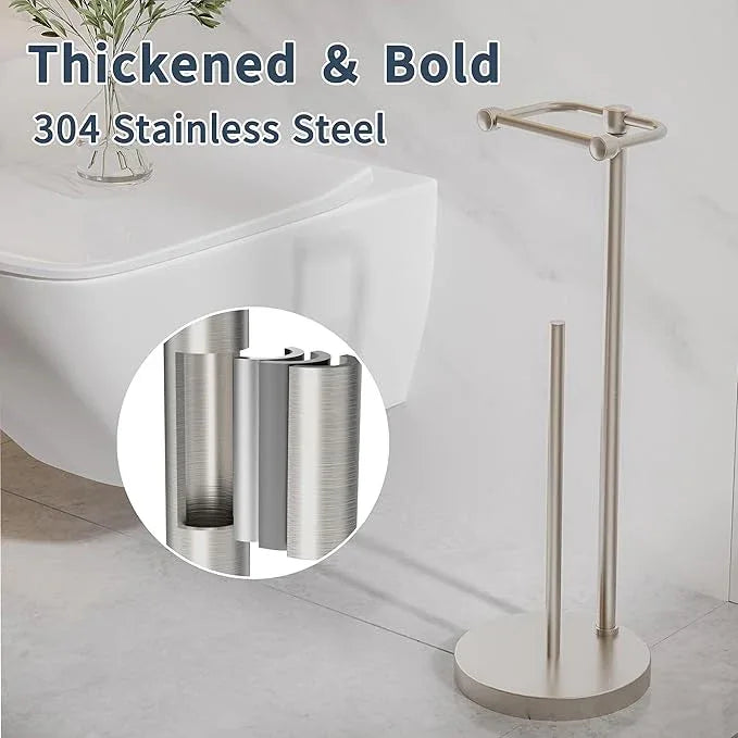 Toilet Paper Holder Stand, Post Pivoting Design Free Standing Toilet Paper Holder with Storage for 4 Rolls, SUS304 Stainless Steel Tissue Holder with Reserve, Heavy-Duty Base (Brushed Nickel) - ModernBath