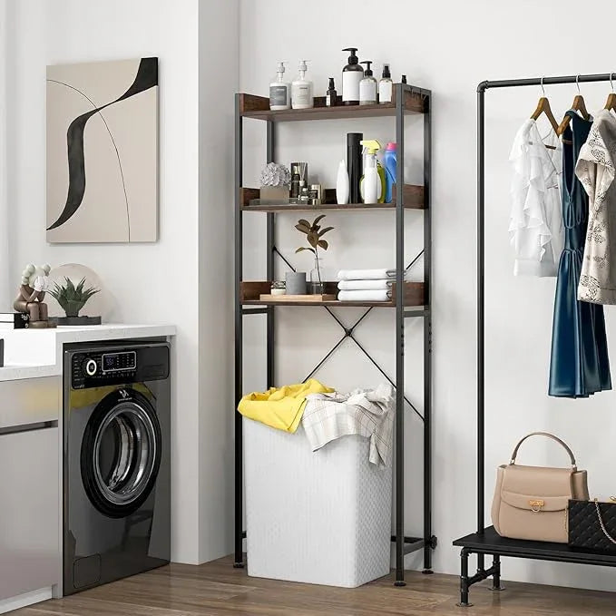 Tangkula Over The Toilet Storage, 3-Tier Toilet Rack Bathroom Space Saver with 4 Hooks & Adjustable Bottom Bar, Freestanding Bathroom Organizer Shelf Over Toilet for Restroom Balcony Laundry (Brown) - ModernBath