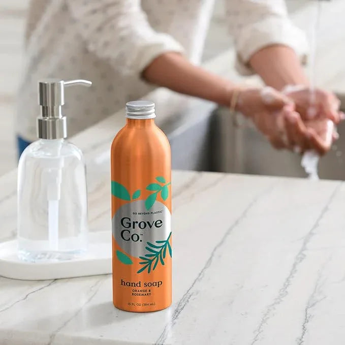 Grove Co. Hydrating Gel Hand Soap Refills (3 x 13 Fl Oz) Plastic-Free Liquid Hand Soap Refill Set, Leaves Hands Soft and Clean, 100% Natural Orange & Rosemary Fragrance - ModernBath