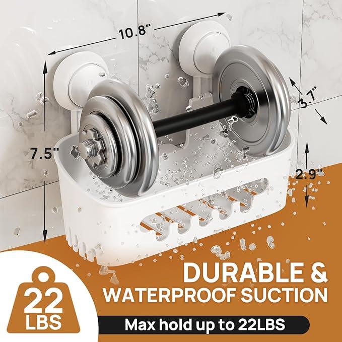LEVERLOC Shower Caddy Suction Cup 2 Pack, Shower Organizer Removable Bathroom Shelf, Storage Suction Powerful Max Hold 22lbs Bathroom Caddy Waterproof Holder, White - ModernBath