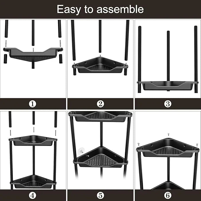 Orimade Rustproof 3 Tier Floor Standing Corner Shower Caddy Organizer, Plastic Metal Splicing Floor Corner Shelf Rack Stands for Bathroom, Black - ModernBath