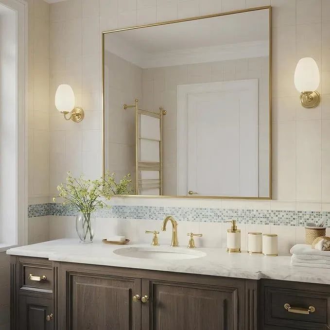 Bonverre 24x30 Inch Brass Bathroom Mirror for Wall, Aluminum Frame Rectangle Rectangular Vanity Mirror, Modern Large for Bedroom, Living Room, Horizontal or Vertical - ModernBath
