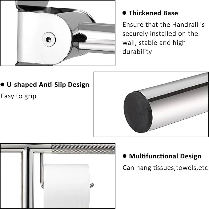 Handicap Grab Bar, 29.5 Inch Stainless Steel Toilet Safety Rails, Disabled Flip-Up Bathroom Grab Bars with Paper Holder, Anti-Slip Toilet Handrails Hand Grips Handicap Grab Bars for Elderly - ModernBath