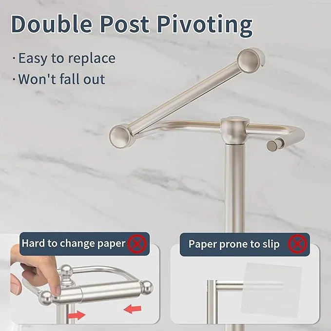 Toilet Paper Holder Stand, Post Pivoting Design Free Standing Toilet Paper Holder with Storage for 4 Rolls, SUS304 Stainless Steel Tissue Holder with Reserve, Heavy-Duty Base (Brushed Nickel) - ModernBath