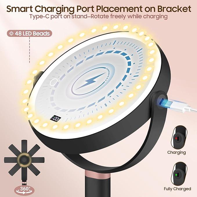 GOMIPURU Makeup Magnifying Mirror with Light 30X/1X, Digital Display, 2-Sided Touch Control, Makeup Mirror with 3 Color Lights,360° Rotate, Height Adjustable Lighted Magnifying Mirrors for Desk Travel - ModernBath
