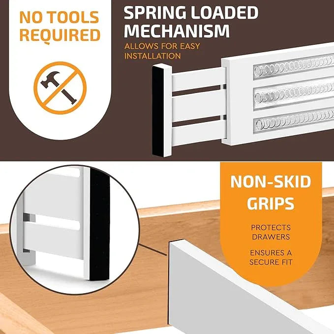 6 Pack Drawer Dividers 4 Inch High, 11”-17" Adjustable Bamboo Organizers Large Expandable Drawer Separators for Cloths, Dresser, Bedroom, Bathroom, Baby Drawer, Office & Kitchen Utensils (White) - ModernBath