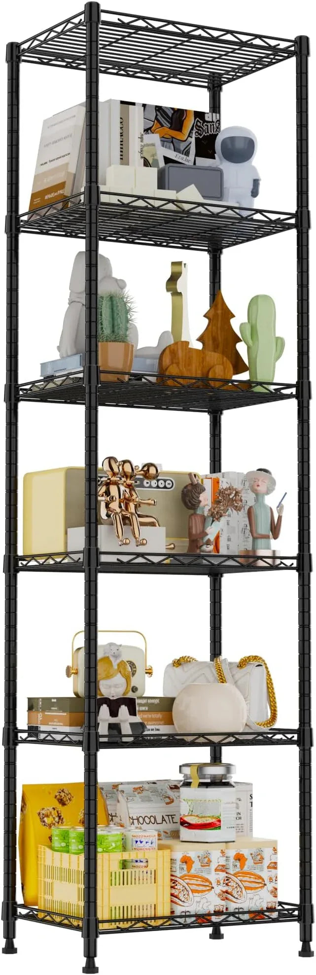 REGILLER 6 Wire Shelving Steel Storage Rack Adjustable Unit Shelves for Laundry Bathroom Kitchen Pantry Closet(Black,11.7" D x 16.8" W x 63" H) - ModernBath