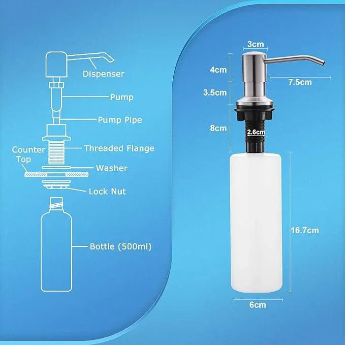 CREA Dish Soap Dispenser for Kitchen Sink, Built-in Countertop Set with 39" Tube & 17oz Bottle, Stainless Steel Pump - ModernBath