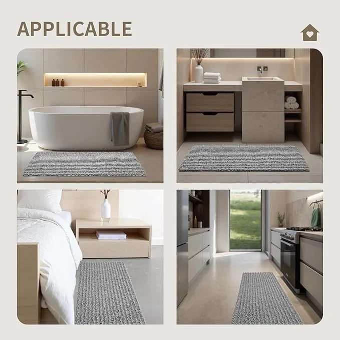 Ruggnovea Chenille Bathroom Rugs Non Slip Washable 55x24, Extra Thick Soft Absorbent Chenille Bath Mat, Non-Slip Barrier Backing, Quick Dry Machine Washable Bath Mats Tub, Shower,Floor/Sink,Grey - ModernBath