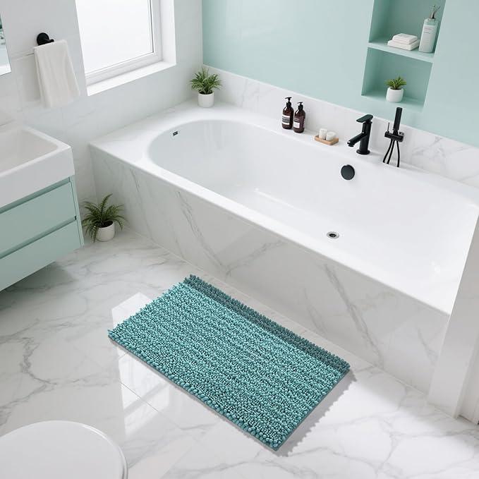Yimobra Large Bathroom Rugs Non Slip Washable 36x24 Inch - Ultra Soft Absorbent Chenille Bath Mat, Quick Dry Shaggy Floor Carpet for Tub Shower, Teal Blue Home Decor Accessories - ModernBath