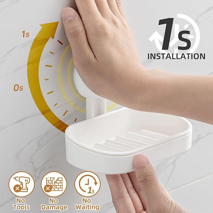 LEVERLOC Soap Dish Holder for Shower Suction Cup Wall Mounted Self Draining NO-Drilling Removable Bar Soap Sponge Holder for Bathroom Bathtub Kitchen Sink Waterproof Strong Vacuum Suction Adhesion - ModernBath