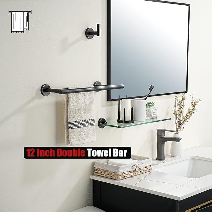 JQK Double Towel Bar Oil Rubbed Bronze, 15 Inch 304 Stainless Steel Thicken 0.8mm Towel Rack Holder for Bathroom Washcloths and Hand Towels, ORB Wall Mount, Useable Length 12 Inch, TB100L12-ORB - ModernBath