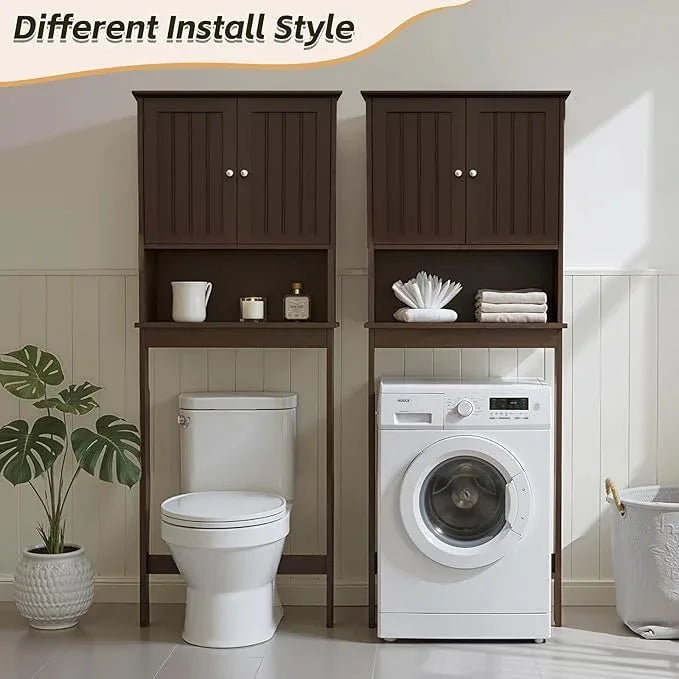 Over The Toilet Storage Cabinet, Behind Toilet Bathroom Organizer with Adjustable Shelves, Wooden Above Toilet Storage Shelf, Space Saver for Restroom, Bathroom, Laundry - ModernBath