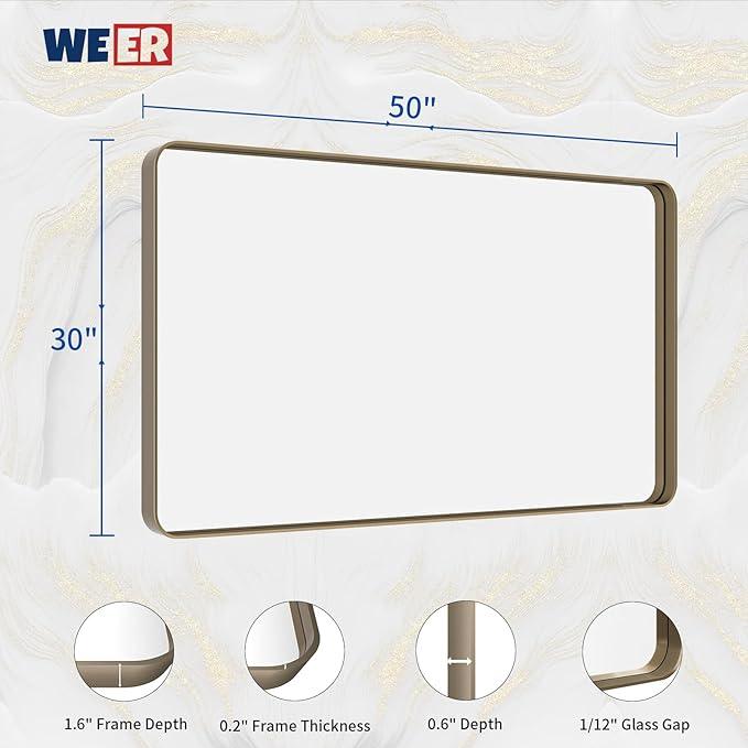 WEER 50x30 Inch Bronze Bathroom for Wall, Farmhouse Oil Rubbed Bronze Mirror, Rectangle Bronze Vanity Mirror with Aluminum Alloy Brushed Metal Frame, Tempered Glass, Anti-Rust (Horizontal/Vertical) - ModernBath