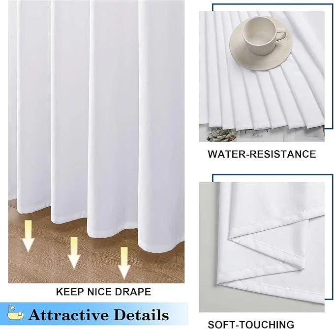 OVZME Zora White Shower Curtain, Fabric Shower Curtain for Bathroom - Soft Cloth Hotel Spa Quality, Water Repellent Bath Decor, Washable Shower Curtain Set with 12 Hooks, Grommets Top, 72Wx72L - ModernBath