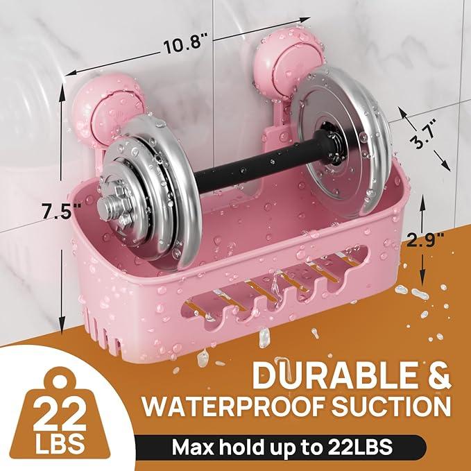 LEVERLOC Shower Caddy Suction Cup 2 Pack, Shower Organizer Removable Bathroom Shelf, Storage Suction Powerful Max Hold 22lbs Bathroom Caddy Waterproof Holder, Pink - ModernBath