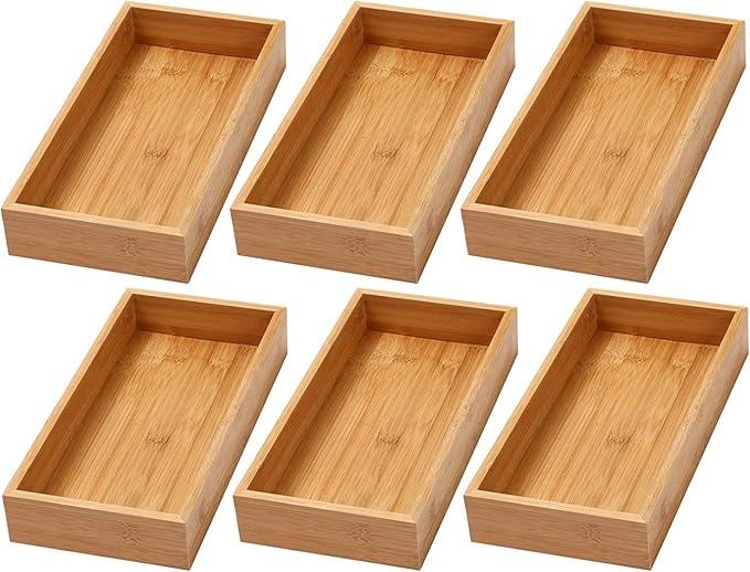 YBM Home Bamboo Drawer Organizer Storage Box for Kitchen Drawer, Junk Drawer, Office, Bedroom, Children Room, Craft, Sewing, and Bathroom, 6 Pack 6x12x2 inch - ModernBath