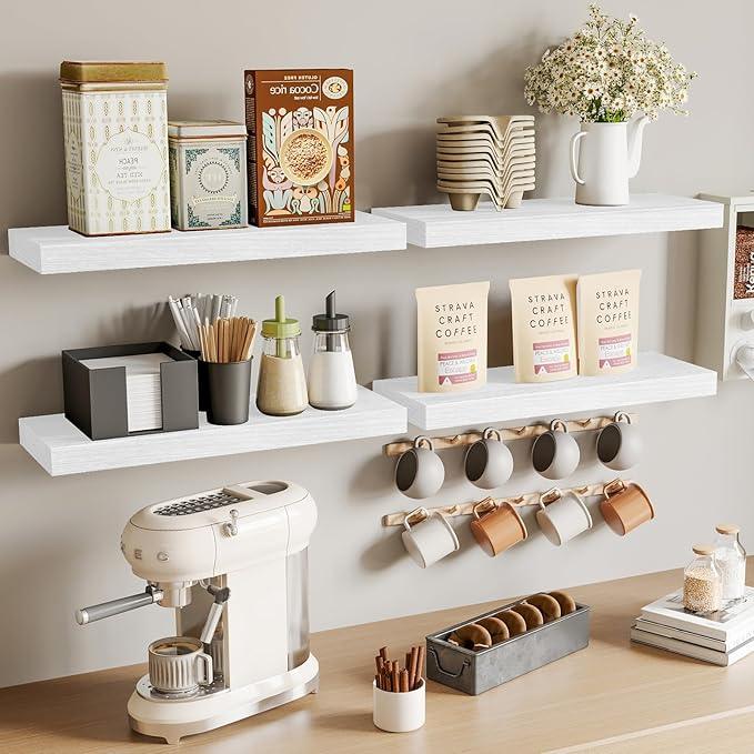 Fixwal 15.8in Floating Shelves, Rustic Wood Finish Wall Shelves Set of 4, Shelves for Wall Decor, with Invisible Brackets for Bathroom, Living Room,Bedroom and Kitchen(White) - ModernBath