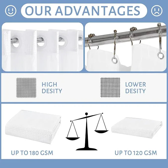 Furlinic Extra Long Waffle Weave No Hook Shower Curtain with Snap in Liner,Heavy Duty Textured Fabric Bathroom Curtains,Hotel Style with Mesh Top Window,Waterproof & Machine Washable,White,71x96. - ModernBath